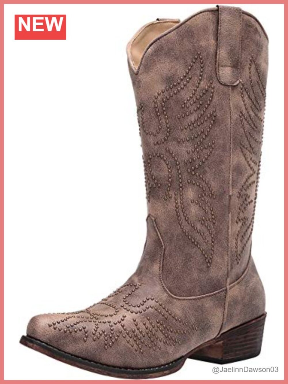 Faux Leather Mid-Calf Western Boots Embroidered Work Boots